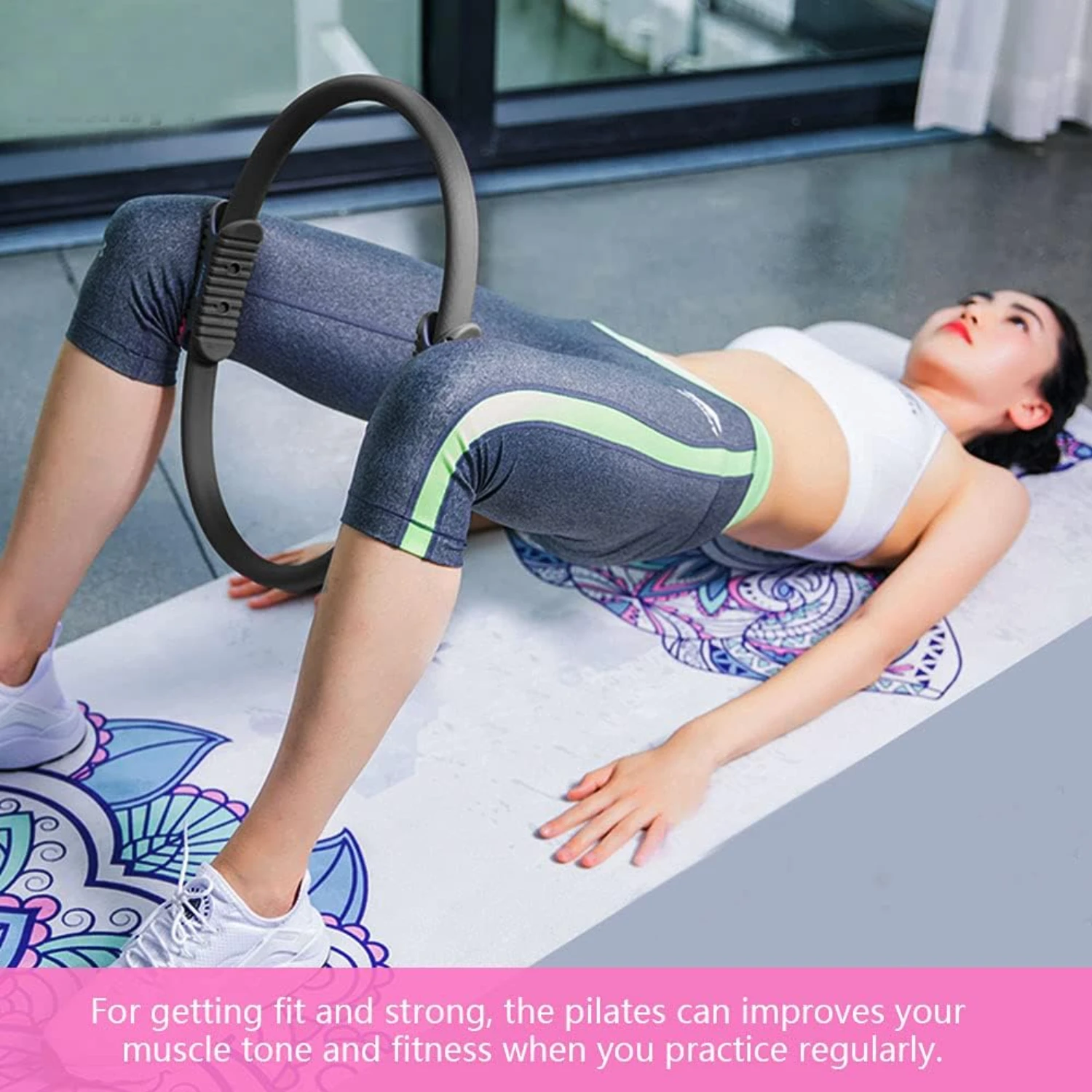 Enhanced Durable Circle Shaped Pilates Ring with Stretch Bands for Women - Achieve Ultimate Results Reformer Equipment To