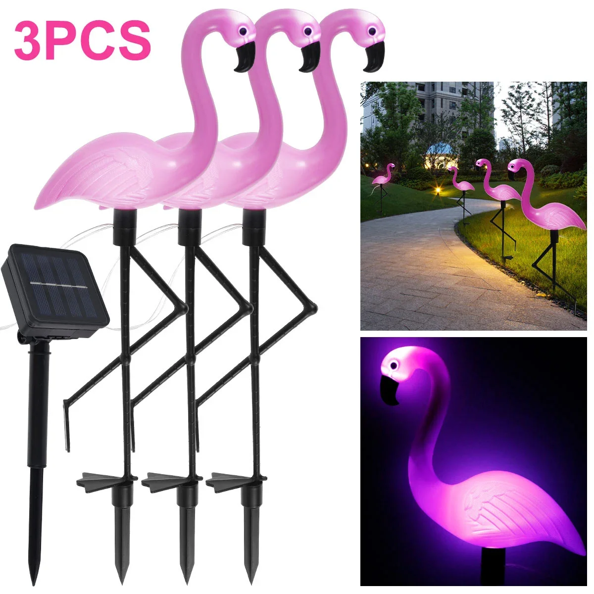 

Solar Light Waterproof LED Pink Flamingo Stake Light Landscape Ground Lamp for Outdoor Pathway Xmas Garden