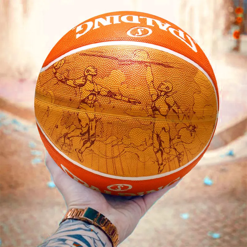 Spalding Orange Graffiti Sketch Basketball 84-452Y Rubber Wear Resistance Game Training Indoor Outdoor Ball Size 7