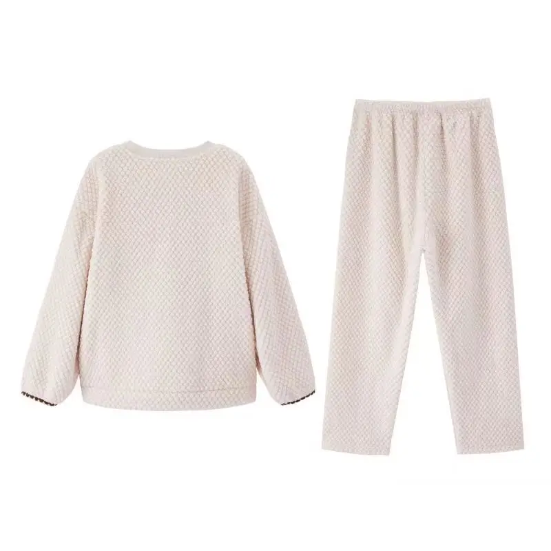 Autumn Winter Warm Flannel Pajamas for Women Students Cute Plus Velvet Thicken Loose Sleepwear Set Coral Velvet Home Clothes