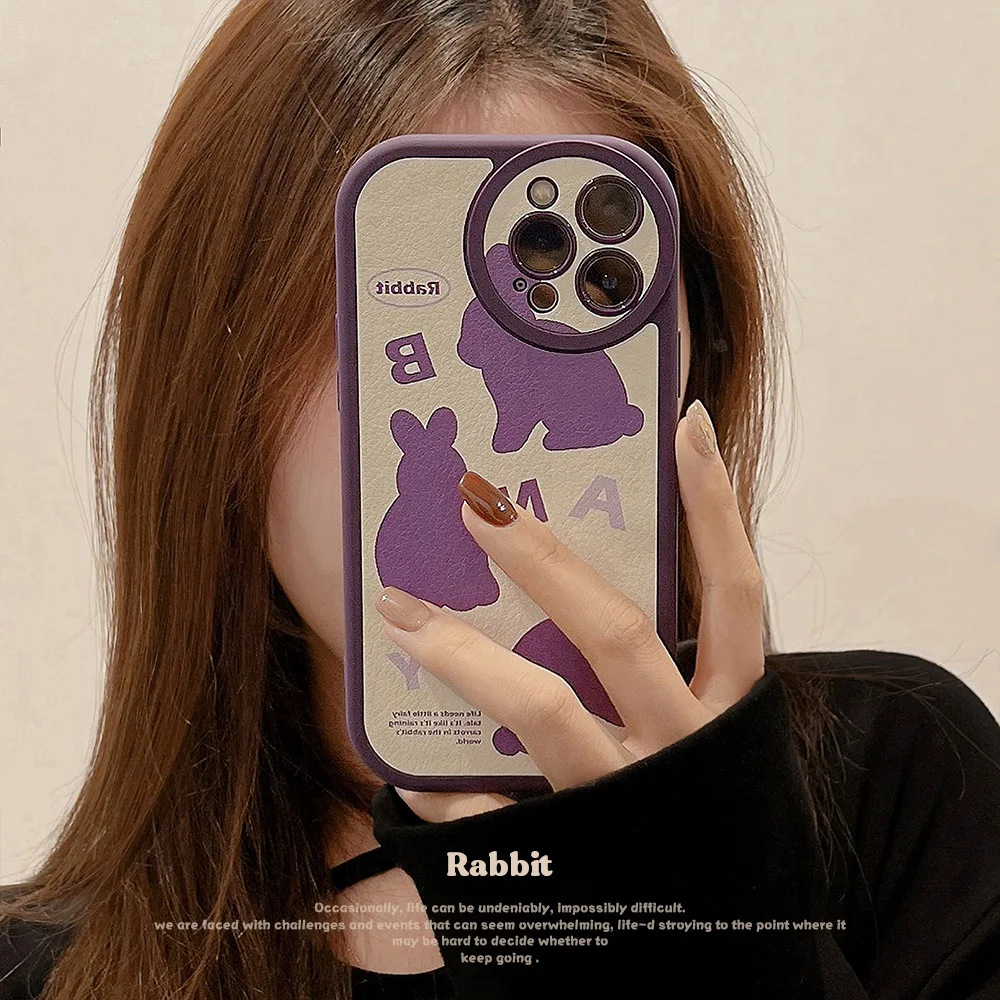 

Lovely Cartoon Purple Bunny Phone Case for iPhone 14 12 13 11 Pro ProMax Plus X XR Xsmax Shockproof Soft Phone Cover