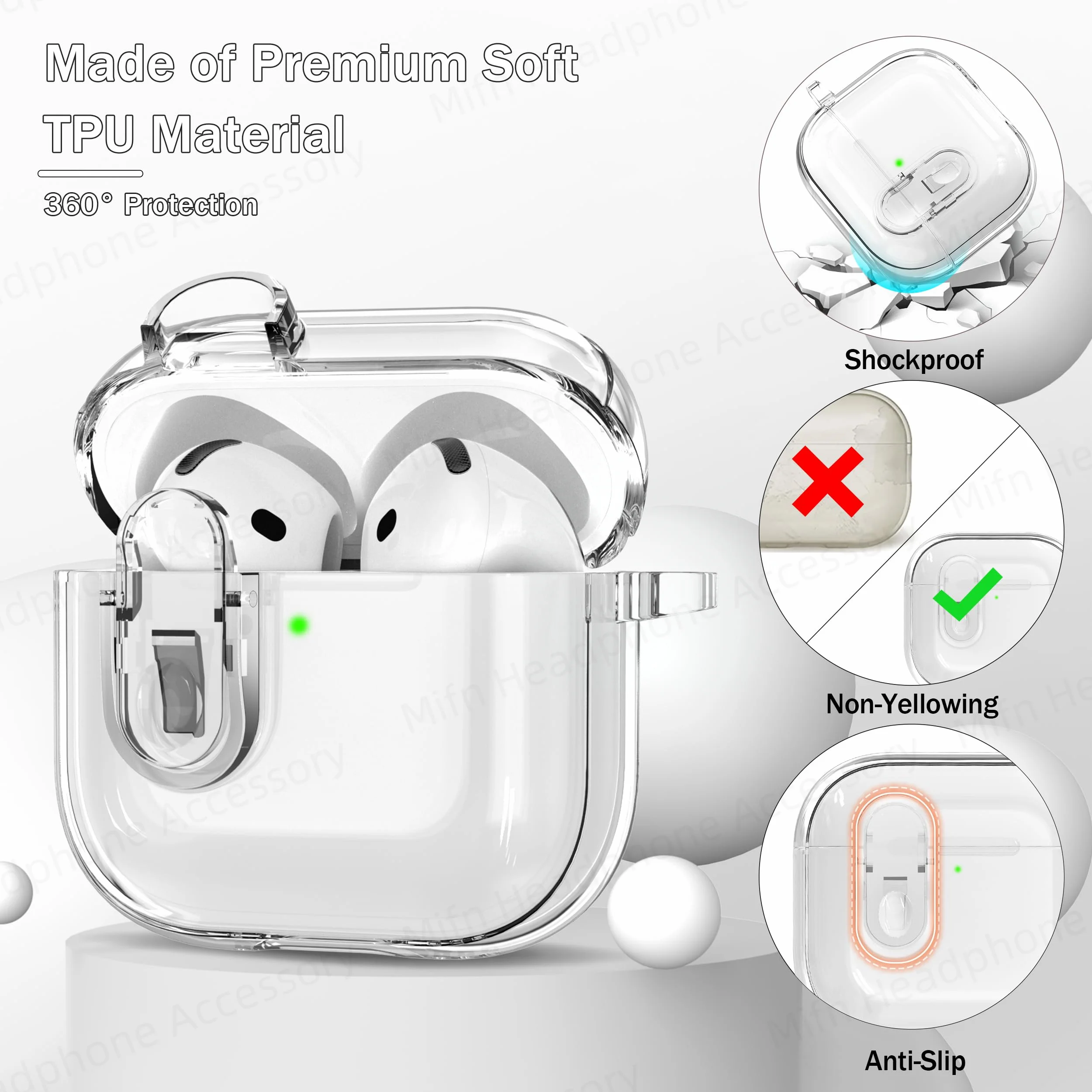 Прозрачный чехол-переключатель для AirPods 4-го поколения 3D противоударный чехол