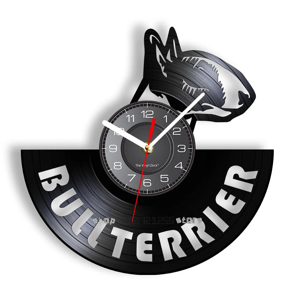 English Bull Terrier Vinyl Record Wall Clock Puppy Animal Home Decor Bullterrier Dog Lovers Retro Music Album Longplay Clock