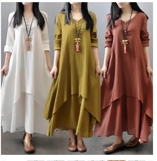

Lady Elegant Long Shirt COTTON Dress Fashion Spring/Autumn Long Sleeve Casual Simple Pure Color M-5XL Women Dress