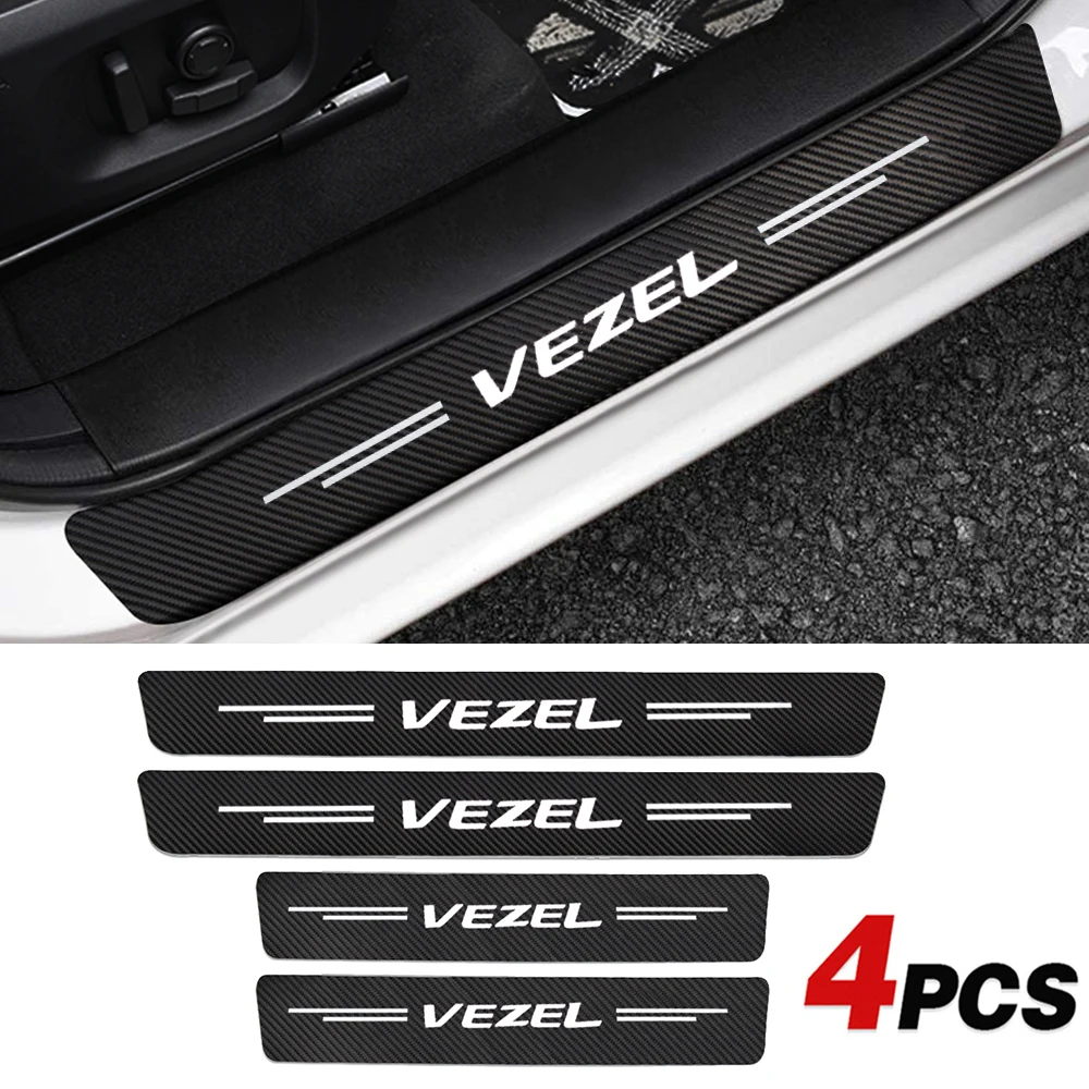 

4Pcs Car Door Sill Scuff Plate Carbon Fiber Sticker For Honda Vezel Hybrid Car Welcome Pedal Threshold Auto Tuning Accessories