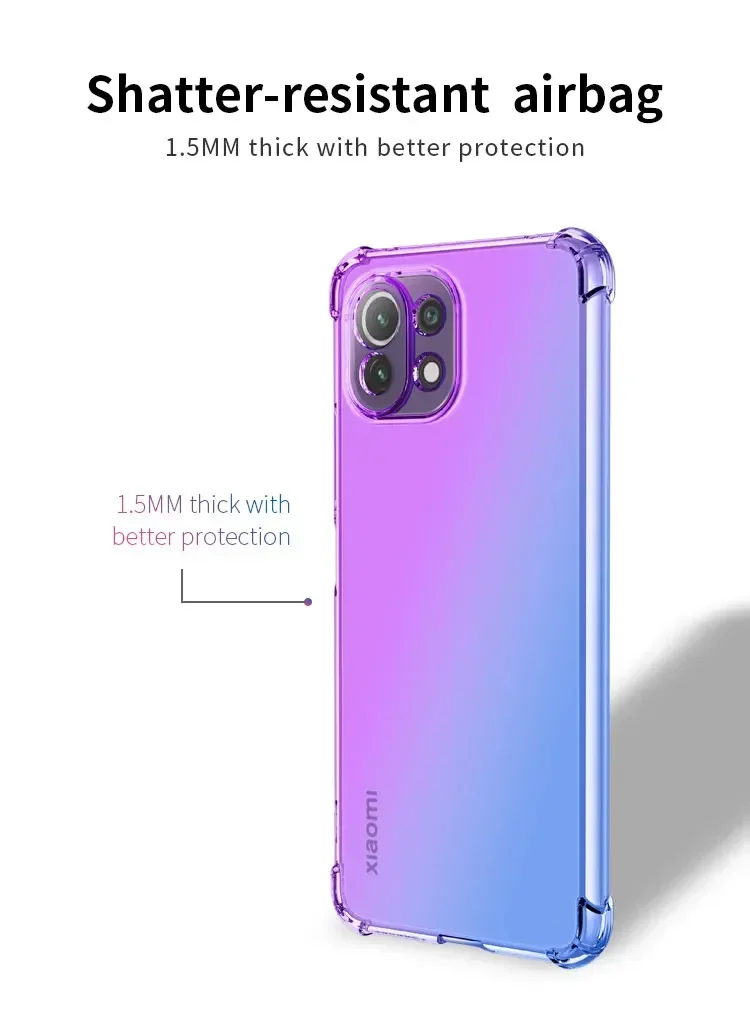 Прозрачный милый градиентный чехол для телефона Mi 11 Lite тонкий гибкий из ТПУ с