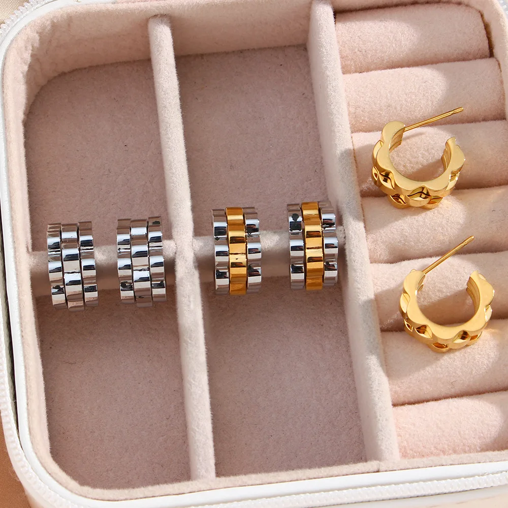 CARLIDANA Vintage Watch Strap Stud Earrings Fashion Stainless Steel Gold Color Earrings for Gothic Girl 18 Waterproof Jewelry