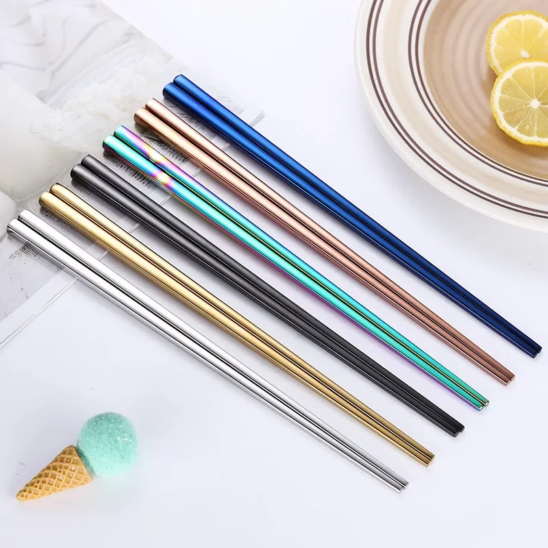 

1 Pair Chopsticks Non-Slip Chinese Stainless Steel Reusable Metal Chopstick for Sushi Hashi Food Sticks Tableware Kitchen Tool