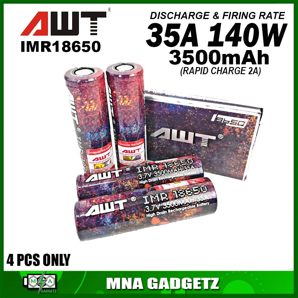 

New AWT GALAXY IMR 18650 RECHARGEABLE BATTERY 3500MAH 35A WITH FREE GIFT ORIGINAL (READYSTOK) MNA GADGETZ
