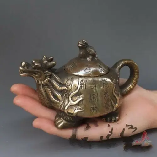 

Teapot Antique Copper Dragon Turtle Pot Ornaments Kettle Pot Gifts Collectibles