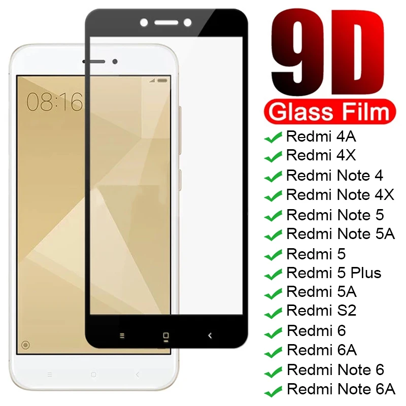 

9D полноэкранное защитное стекло на Redmi Note 4 4X 5 5A 6 Pro для Xiaomi Redmi 4X 4A 5A 5 Plus 6 6A S2, закаленное стекло, пленка, чехол