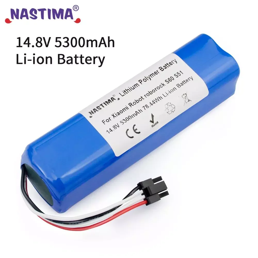 

Nastima 5300mAh Lithium ion (Li-ion) Battery for Xiaomi Mijia Robot Vacuum Cleaner 2nd roborock S50 S51 S55 (CE Approved)