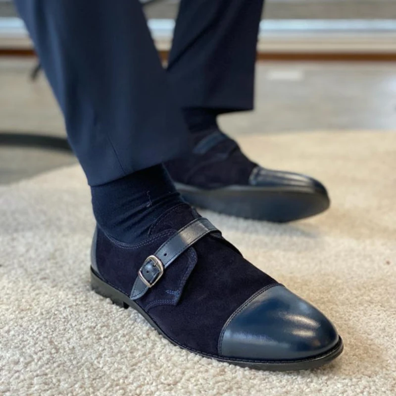 

Новинка 2022, мужская обувь, модные мужские повседневные Универсальные высококачественные синие мокасины из искусственной замши на одной пу...