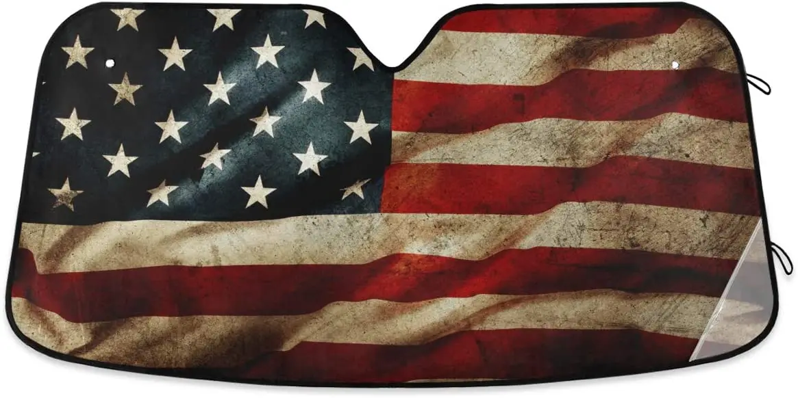 

Grunge American Flag Car Windshield Sunshade Foldable Reflective Sun Shade Blocks UV Rays