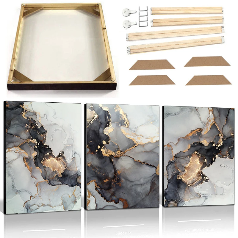 

Modern Abstract Art Luxury Poster Prints with Frame Black Gold Marble Canvas Painting Wall Art Picture Living Room Home Decor
