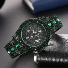 2023 New MISSFOX Luxury Men's Green Watches Automatic Date Fashion Waterproof Quartz Wrist Watches Man HipHop Iced Diamond Reloj