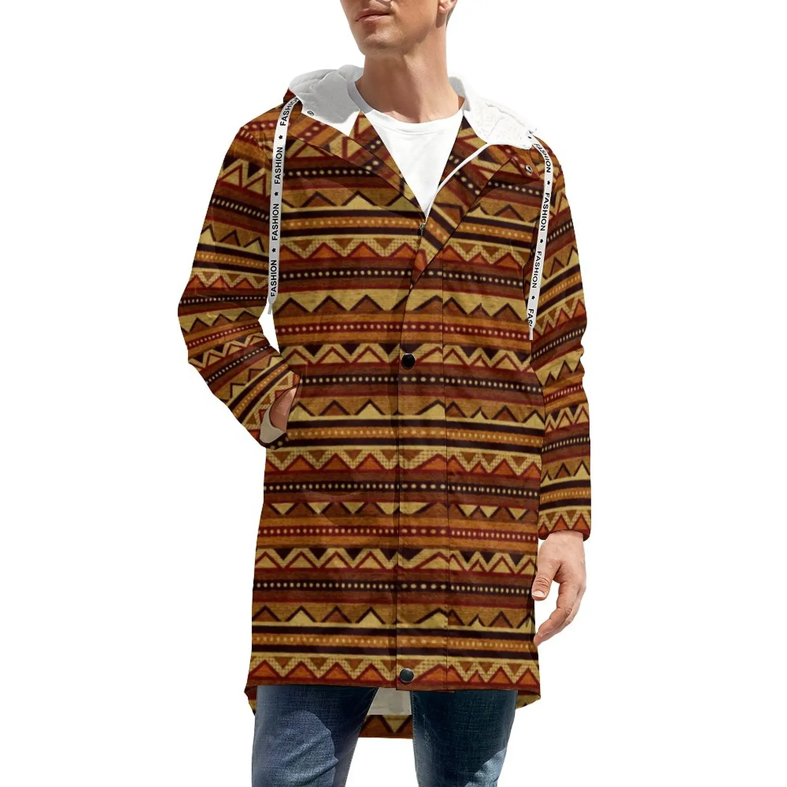 

African Print Coats Colorful Vintage Long Straight Casual Warm Windbreak Mens Design Streetwear Zip Winter Jackets Plus Size 5XL