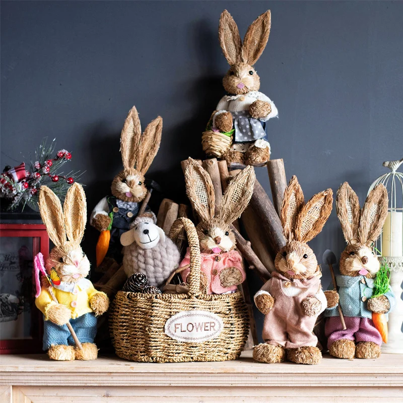 

25cm 35cm 46cm Lifelike Animal Easter Day Simulation Rabbit Straw Bunny Ornament Internal Car Decoration Children Toys Gift