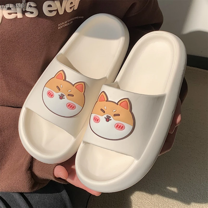 

Couple Slippers Cartoon Shiba Inu Dog Slides Shoes Non-slip Summer Slipper for Girls Boys Thick Bottom Home Comfortable Slipper