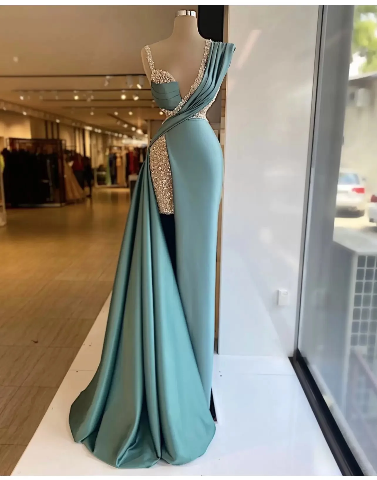

Mermaid Evening Dress Sparkling Train Prom Dress Custom Plus Size Pageant Party Dress