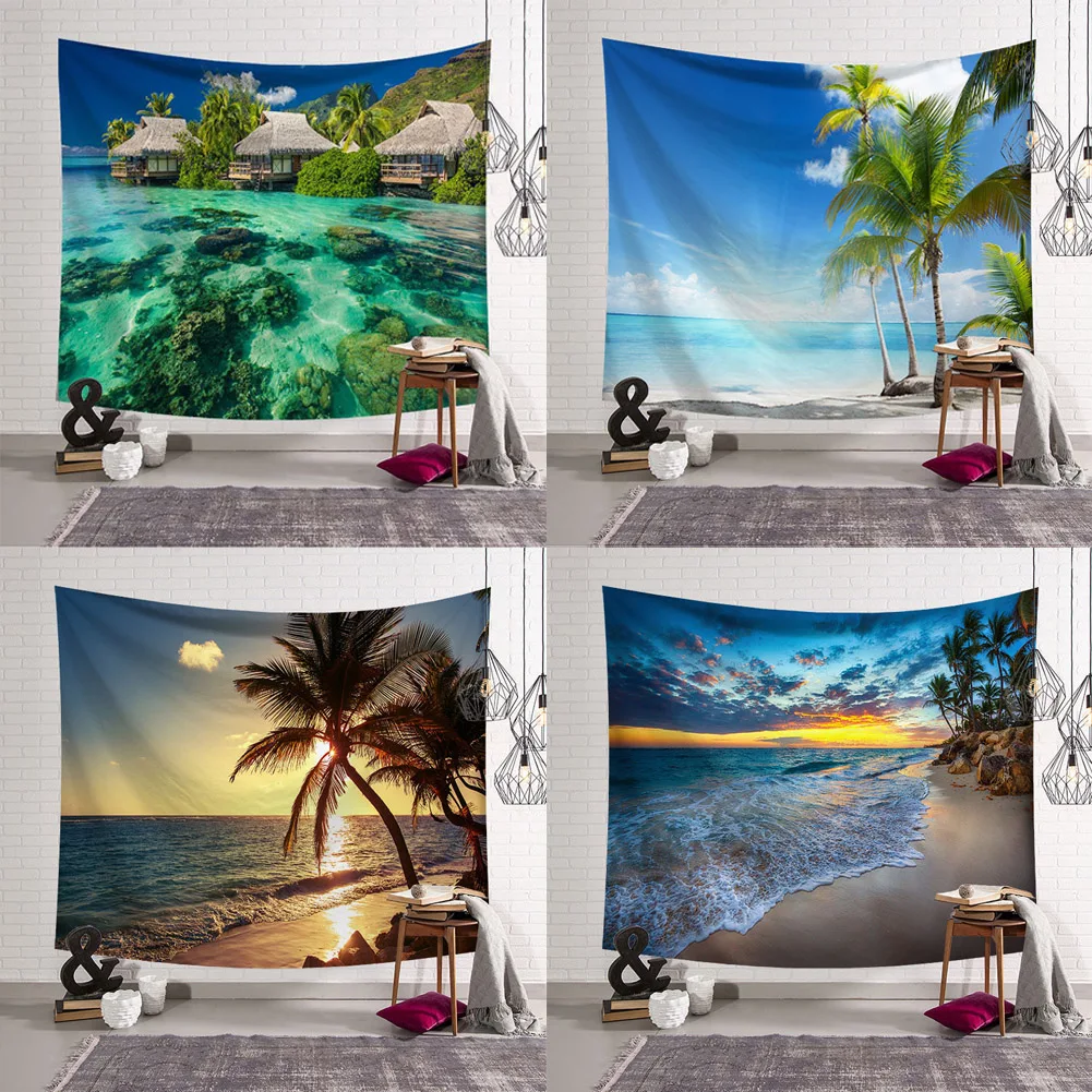 

Beach Coconut Tree Seaside Landscape Tapestry Hanging Cloth Background Fabric Living Room Tablecloth Decorative Cloth Outdoor