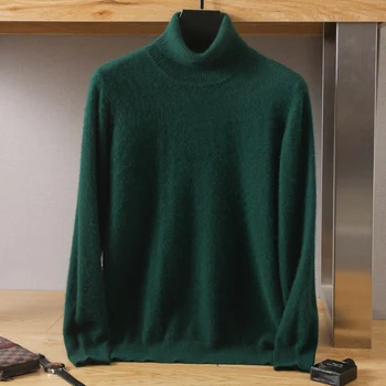 Men\'s Turtleneck 100% Mink Cashmere Sweater Men 2023 Large Size Loose Knitted Sweater 1