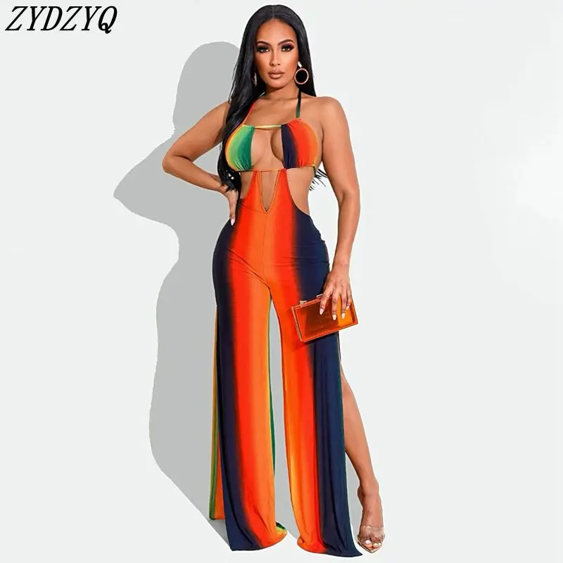 

ZYDZYQ Wide-leg Jumpsuit Women Nightclub Summer Sexy Print Backless One Piece Outfits Y2k Clothes Lounge Streetwear Wholesale