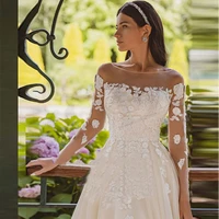 elegant retro wedding dress luxury appliques mopping full sleeve 2022 o neck white bride gown a line robe de mariee for women
