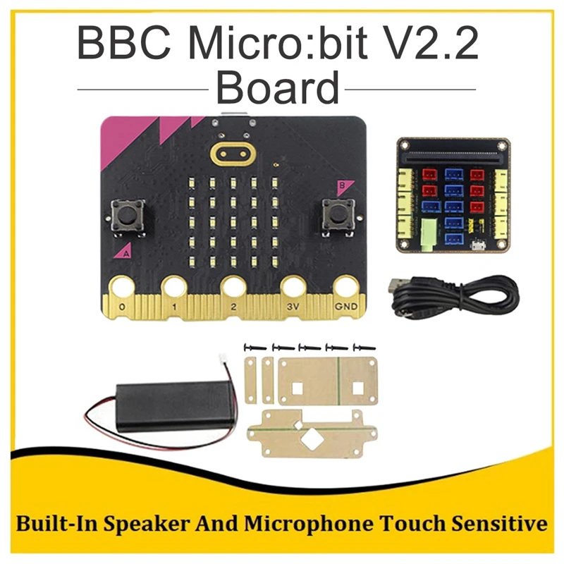 

BBC Micro:Bit V2.2 Started Kit Built-In Speaker Microphone Touch Programmable Development Board+Micro:Bit Adapter Board