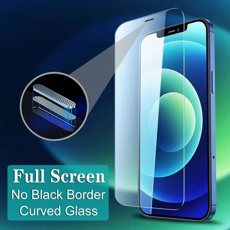 

Dust Net Tempered Glass For iPhone 14 13 12 Pro Max No Black Border Screen Protector For iPhone 13 mini 14 Plus Full Cover Glass