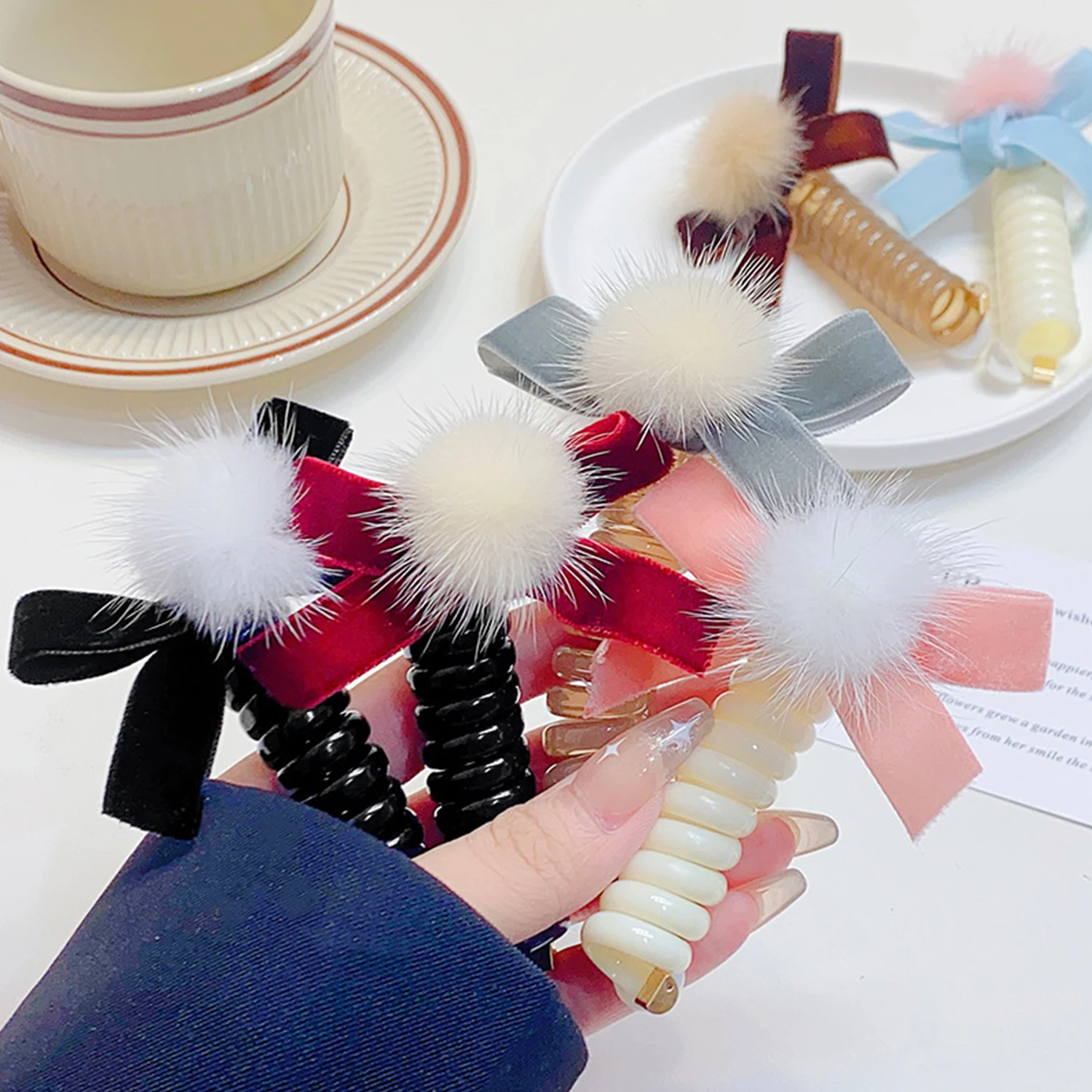 

1PC Plush Bow Telephone Line Hair Band Creative Hair Ring Weaving Artifact Women Girl Elastic Rubber Band Tied Fashion Headband