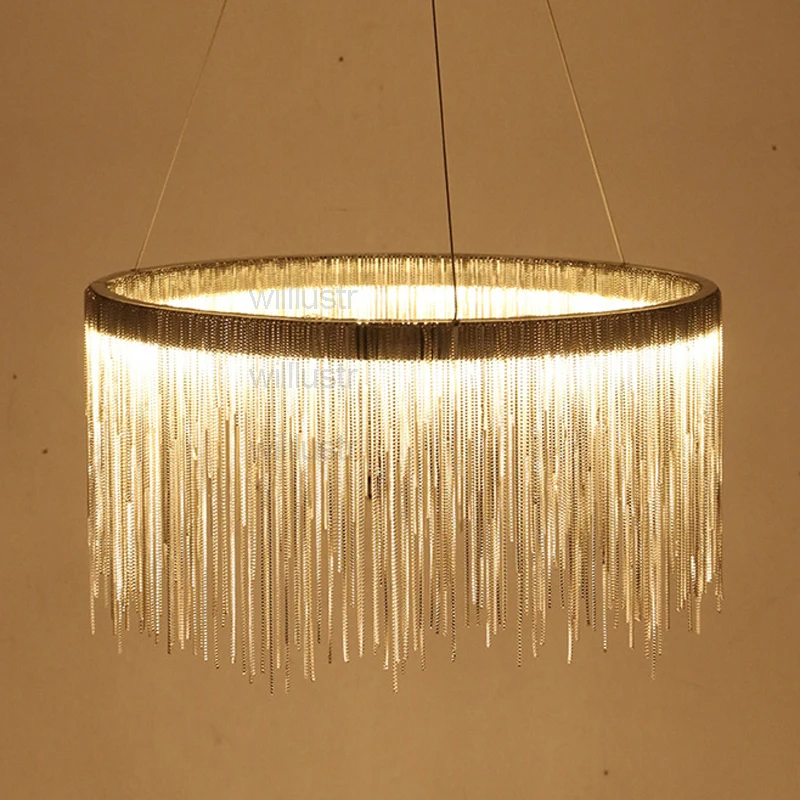 Алюминиевая круглая Подвесная лампа с цепочкой Потолочная люстра бахромой для