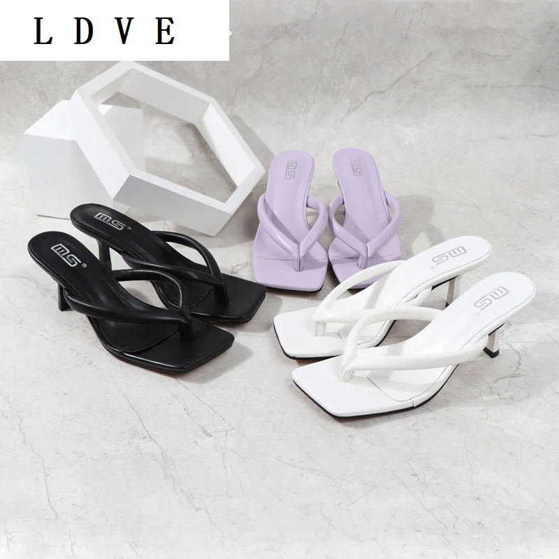 

European 2021 summer and American foreign single stiletto heels women's sandals and flip-flops solid color open-toed s