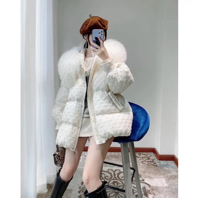 2023 Winter New Big Fur Collar Down Cotton Jacket Casual Parka Overcoat Women's Korean Loose Thick Cold-proof Cotton Outerwear