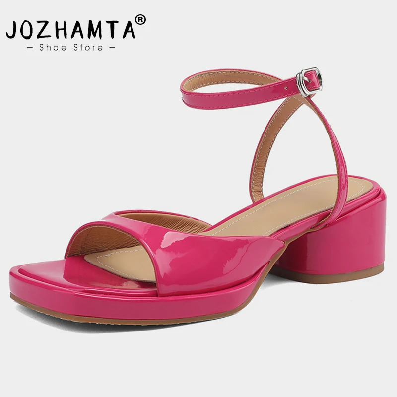 

JOZHAMTA Size 34-40 Women Sandals Genuine Leather Ankle Strap Chunky High Heels Shoes For Women Summer 2023 Platform Sandals