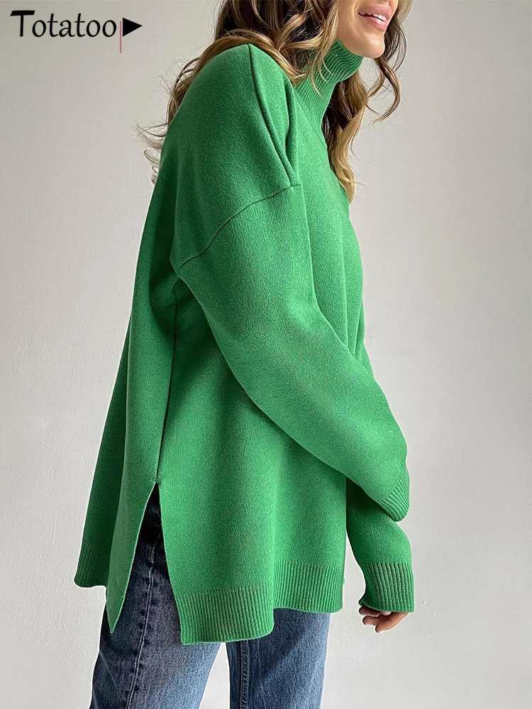 

Totatoop 2022 Women Vintage Knitted Turtleneck Long Sleeve Korean Style Streetwear Oversize Warm Winter Sweaters Pullover Tops