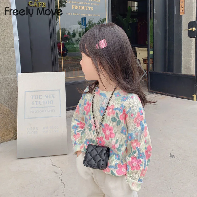

Freely Move 2022 Autumn Girls Floral Knitted Sweater Baby Kids Keep Warm Long Sleeve Tops Toddler Children's Pullover for Girls