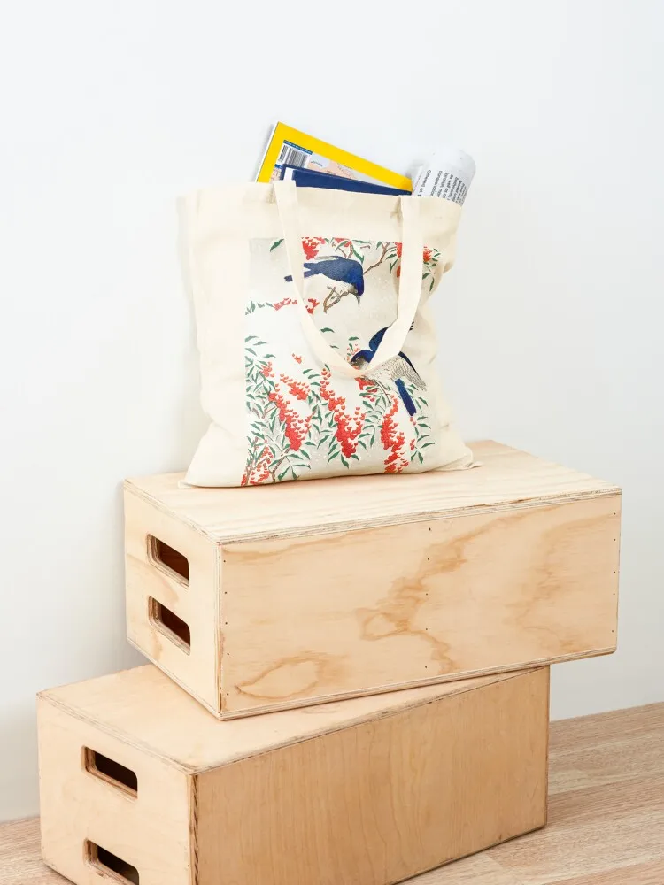 Японское искусство - Flycatchers on a Nandina Bush от Koson Ohara Tote Bag Женские сумки Shopper эко-пакет