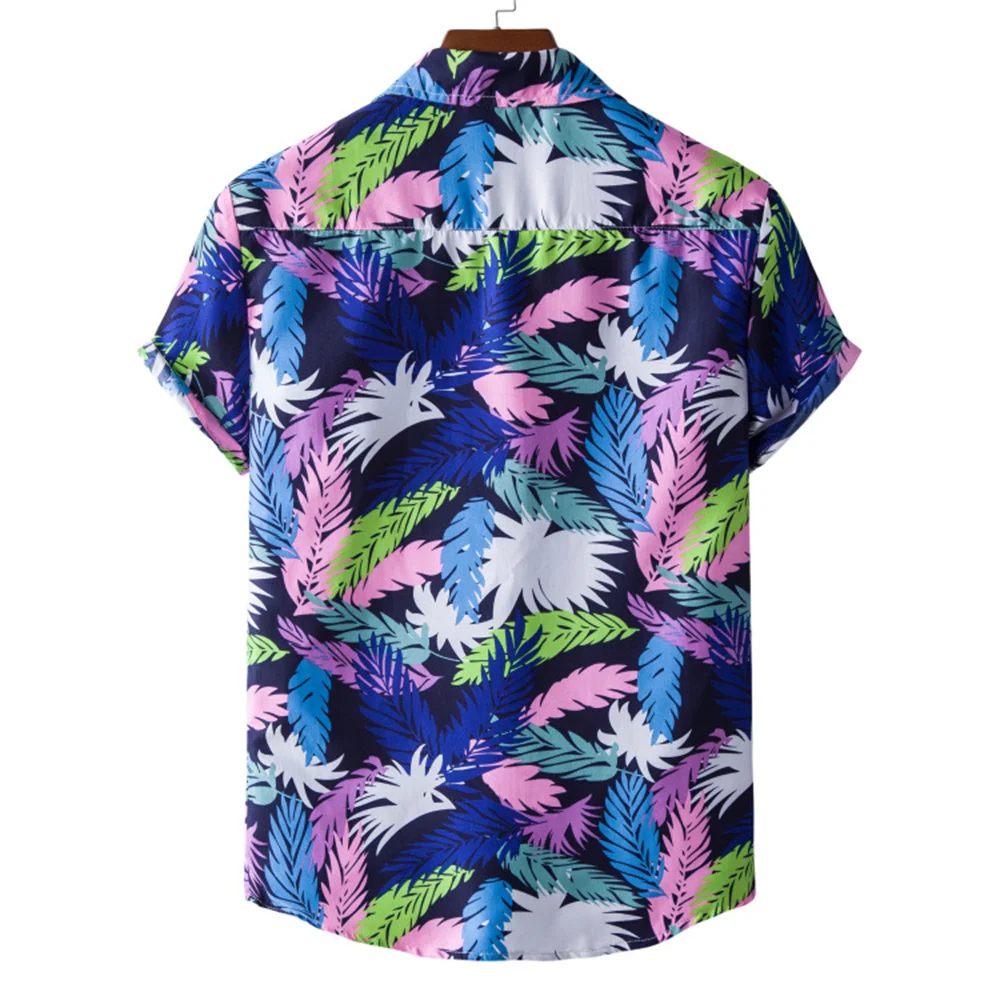 M-3XL Summer Hawaiian Shirts Tropical Floral Men Tops Casual Short Sleeve Cotton Button Chemise Loose Vacation Beach Blouse