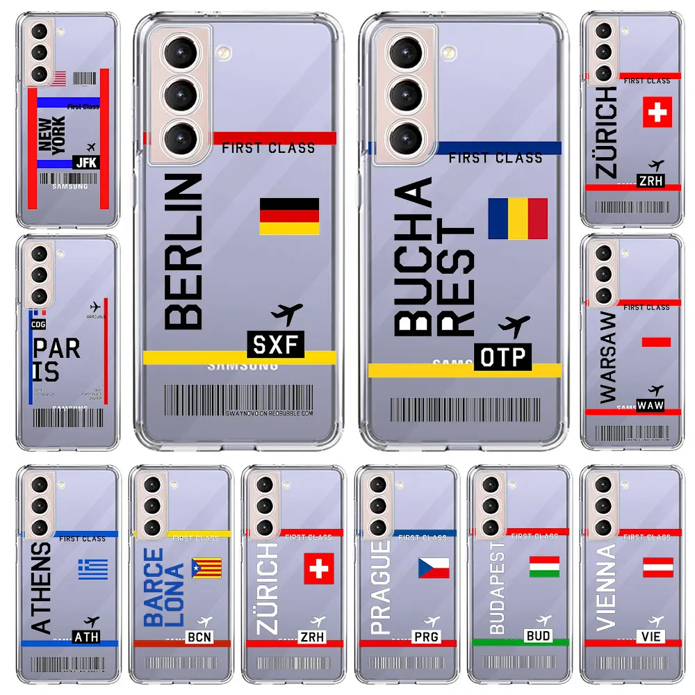 

America Travel Airplane Ticket Phone Case For Samsung Galaxy S22 5G S20 FE S21 S10 Plus S10E Note 20 Ultra 10 Lite M31 M32 Cover