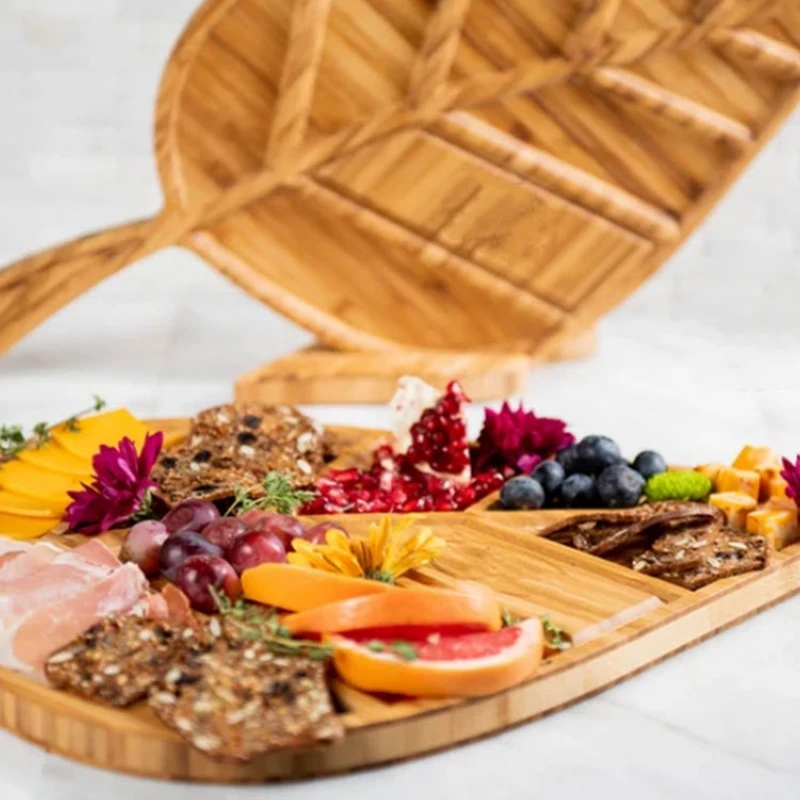 

Leaf Shape Choose Board Creative Picnic Time Leaf Wood Cheese Plate Meat Aperitif Board For Outdoor Candy Food Cheese Plate
