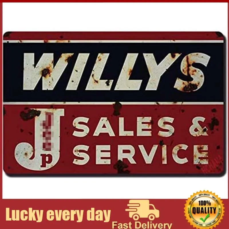 

Classic Metal Sign- Willys Jeep Sales and Service Vintage Look Reproduction Metal Tin Sign Wall Decor Home Art wall decor