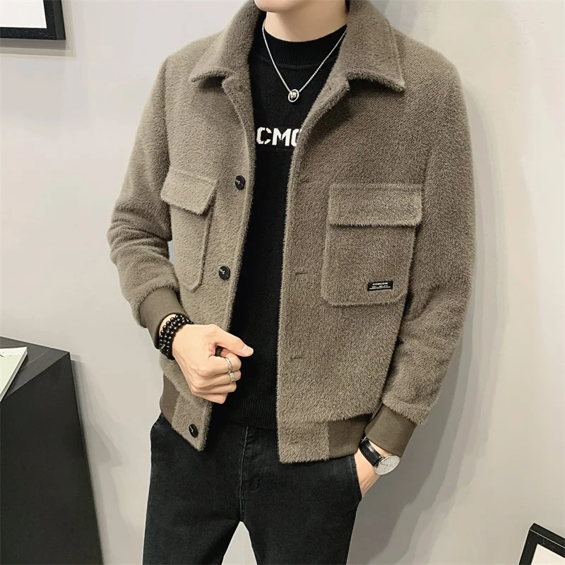 

2022 Fashion Autumn Winter Short Woolen Coat Wool Men Korean Mink Imitation Jacket Trendy Heavy Clothes Mens Overcoat S-3XL