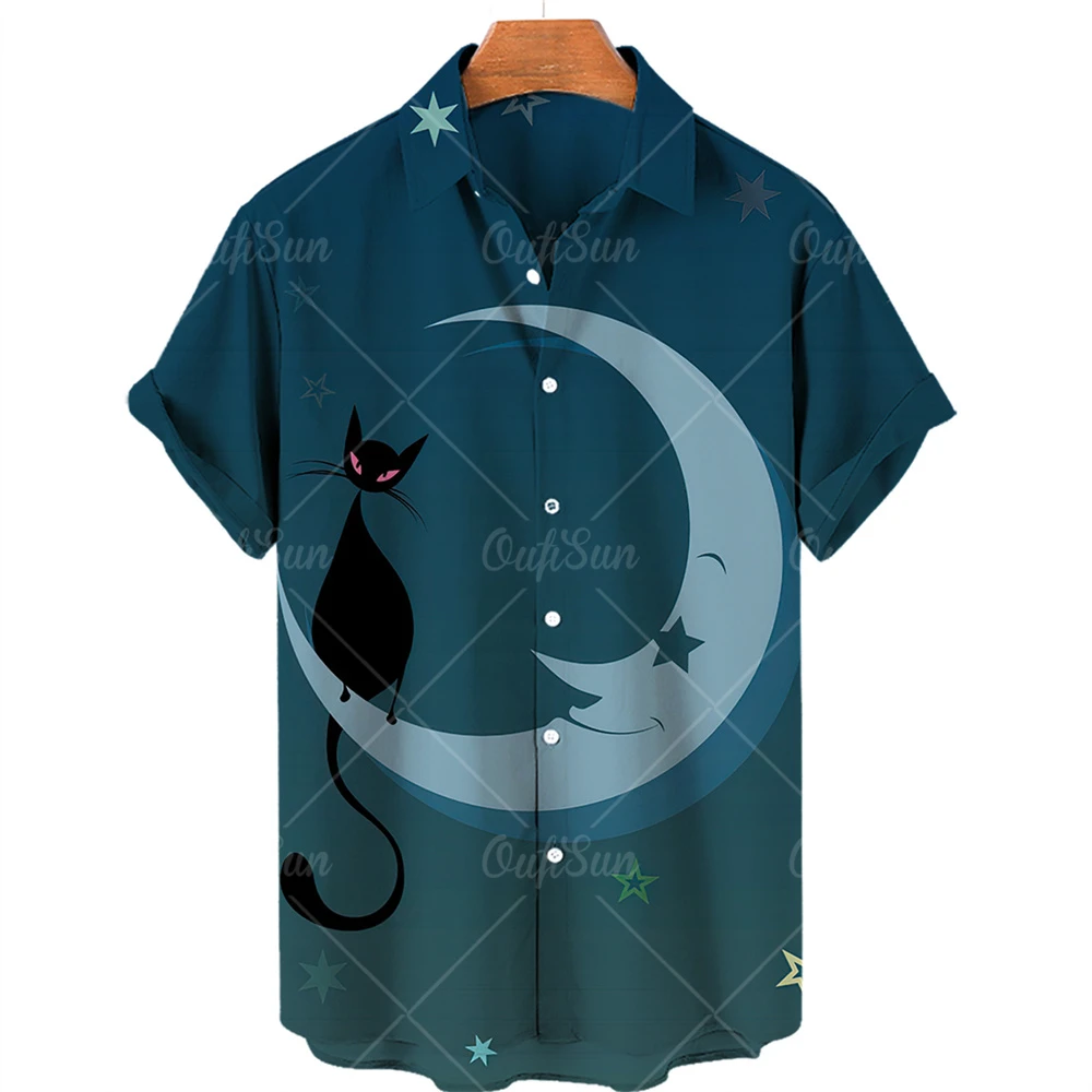 2023 Summer men's shirt Cat Print vintage Hawaiian shirt single row button short sleeve men's 5xl fashion loose casual shirt