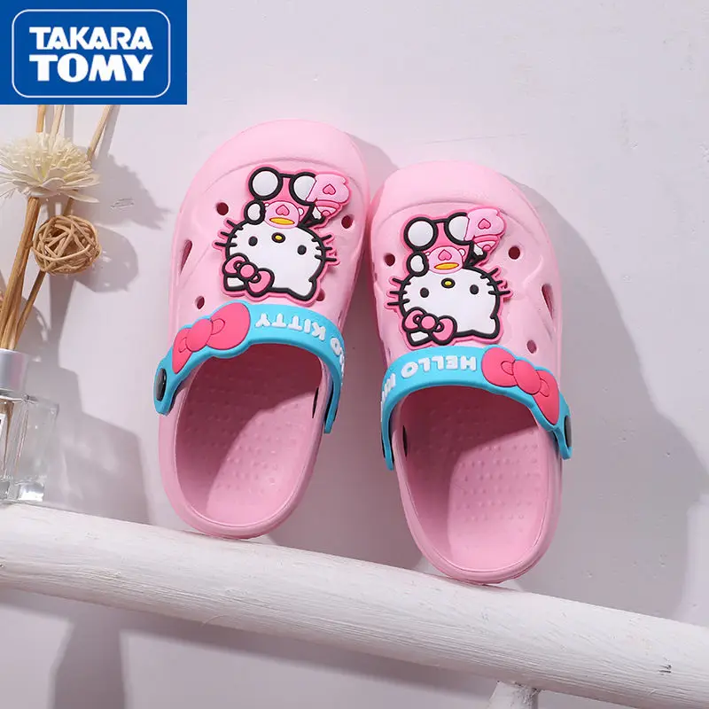 

Тапочки TAKARA TOMY Hello Kitty, летняя Нескользящая домашняя детская пляжная Милая верхняя одежда Baotou, детская обувь с дырками