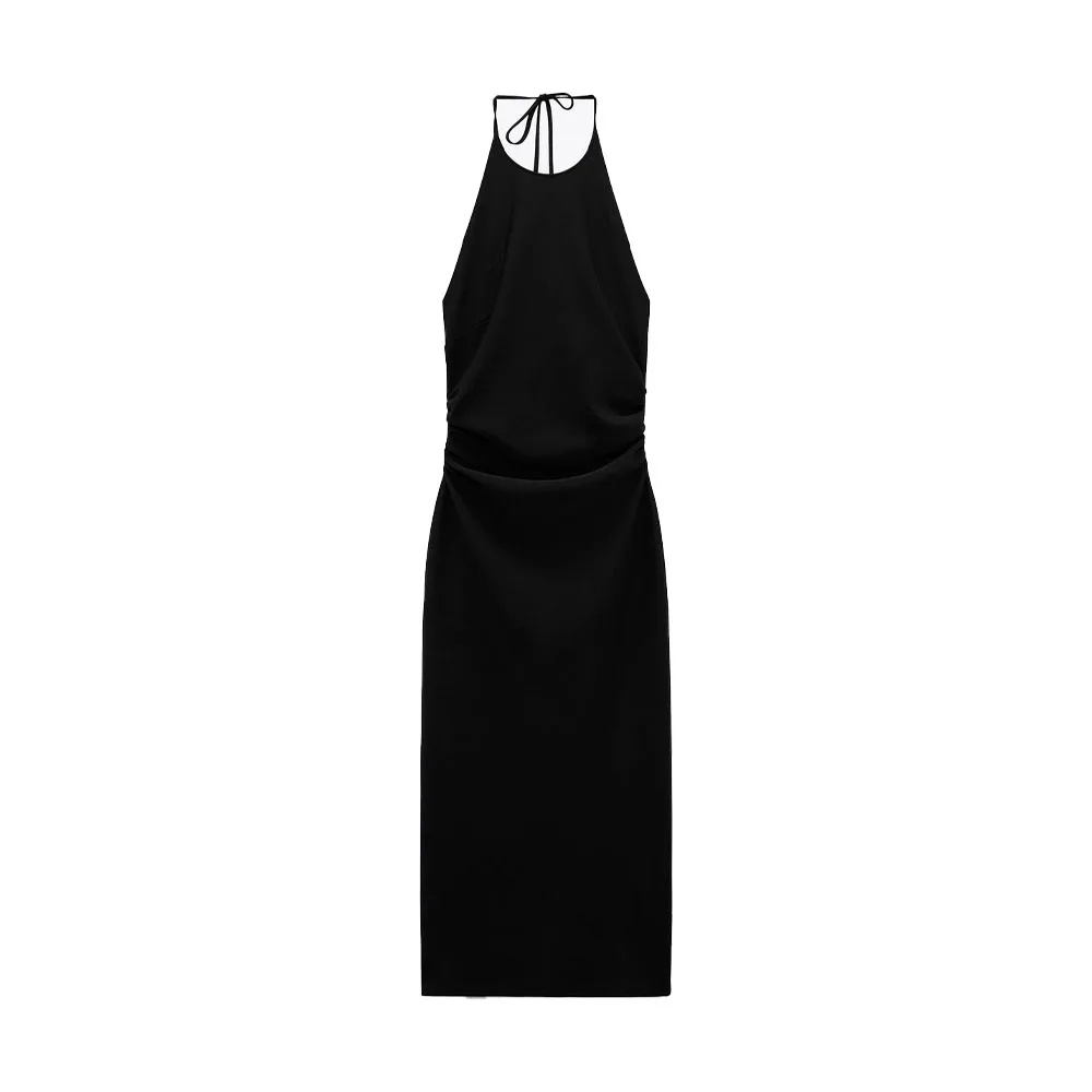

Zach AiIsa New Women's Versatile Fashion Halter Neck Strap Sexy Backless Slim Adjustable Bow Knot Collar Drape Holiday Dress