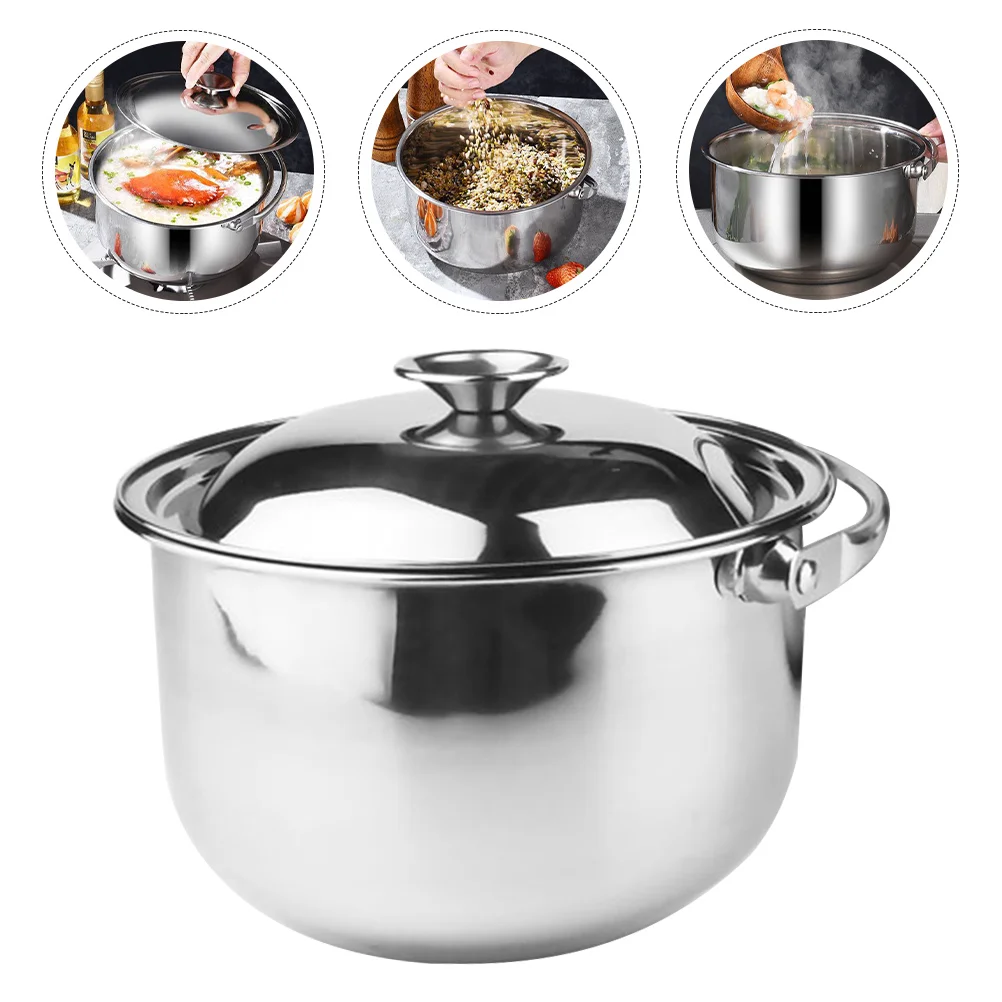 

Stainless Steel Cooking Pot Kitchen Tool Lid Supply Multipurpose Convenient Stew Lidded Soup Household Kitchenware Cookware
