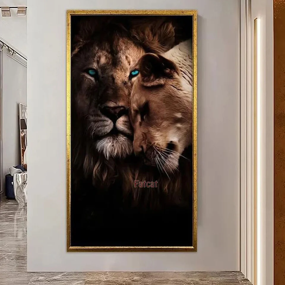 

Алмазная 5D живопись с изображением семьи льва, картина большого размера «сделай сам», мозаика для творчества, полная вышивка, украшение для дома с изображением животных 805