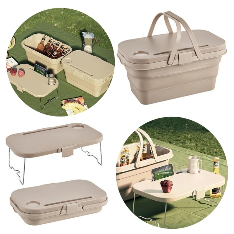 

831C Heavy Duty Folding Table Set for Outdoor Activities Waterproof Camping Equipment Storage Hand Basket with Handle