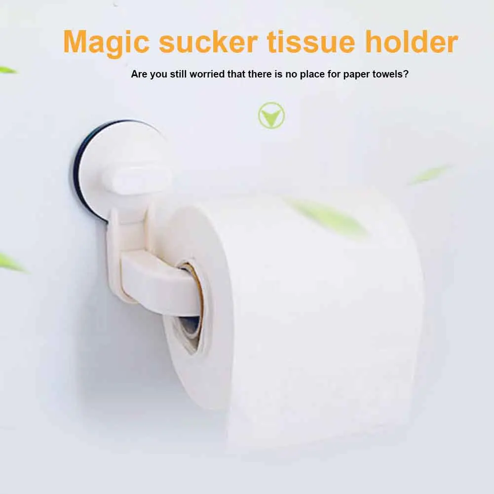 

Tissue Rack Roll Paper Holder Toilet Kitchen Stand Storage Shelf Suction Cup Hotel Hanger Wall Mount Plastic No Drilling